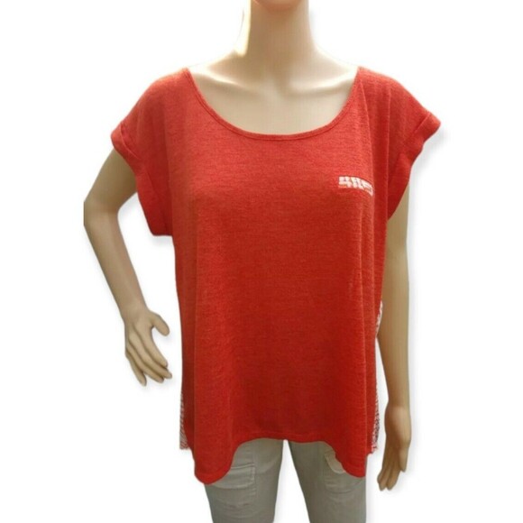 Xhilaration Tops - Xhileration Woman Shirt Size L Orange Short Sleeve Geometric Lightweight Sheer